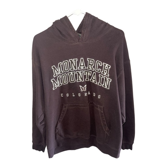 MONARCH MOUNTAIN SKI RESORT CHOCOLATE BROWN HOODIE PULLOVER MEDIUM - Picture 1 of 3